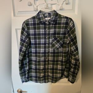 Beaver Canoe Green Plaid Flannel Button-Up Shirt Size XS
